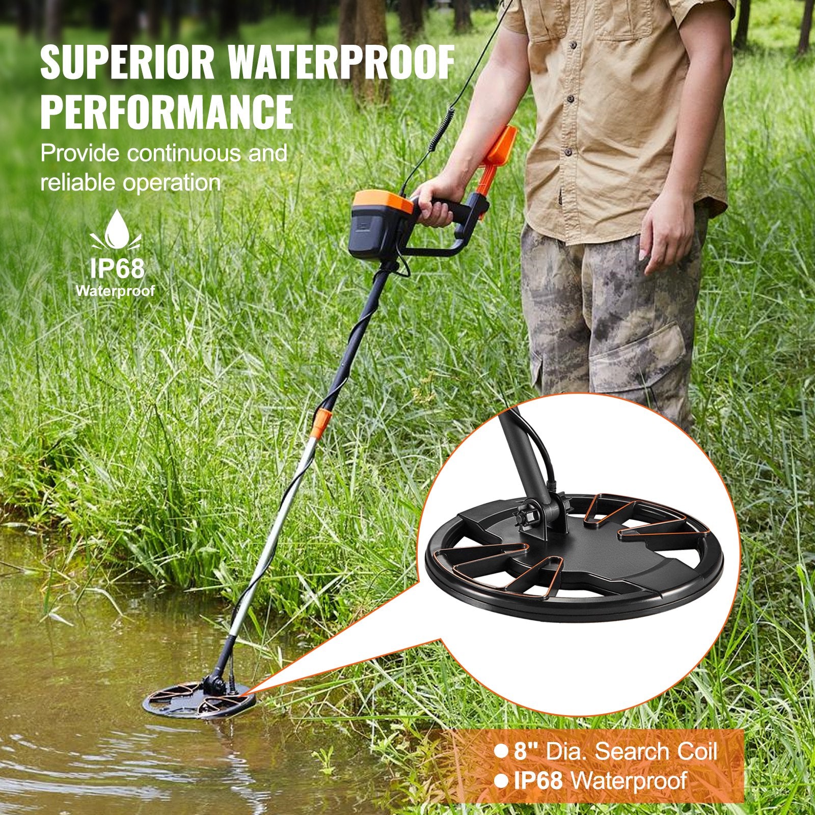 Metal Detector for Adults & Kids, 8", Professional Adjustable Higher Accuracy Gold Detector, IP68 Waterproof V952-ZZSJSTCQY82109C07V0