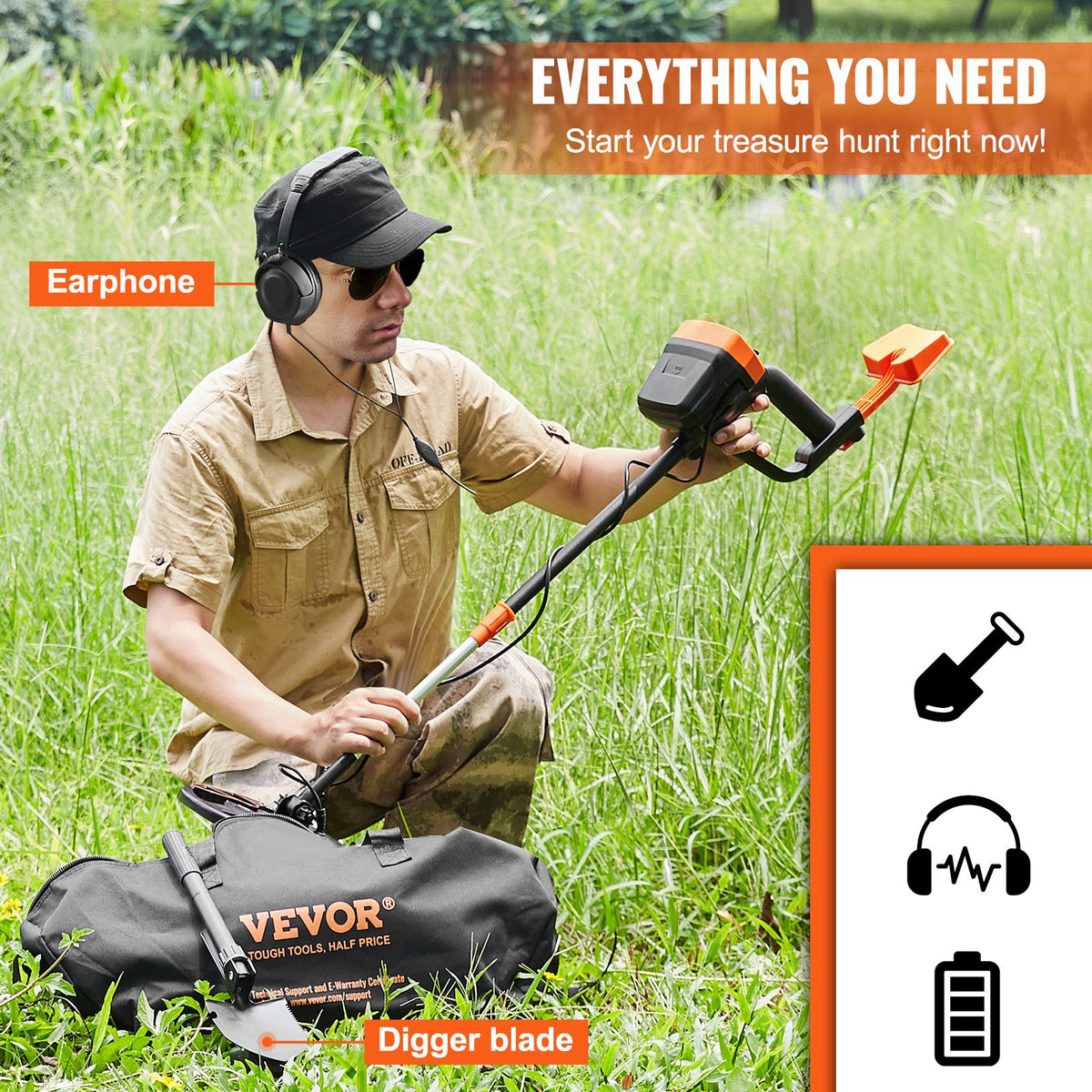 Metal Detector for Adults & Kids, 8", Professional Adjustable Higher Accuracy Gold Detector, IP68 Waterproof V952-ZZSJSTCQY82109C07V0