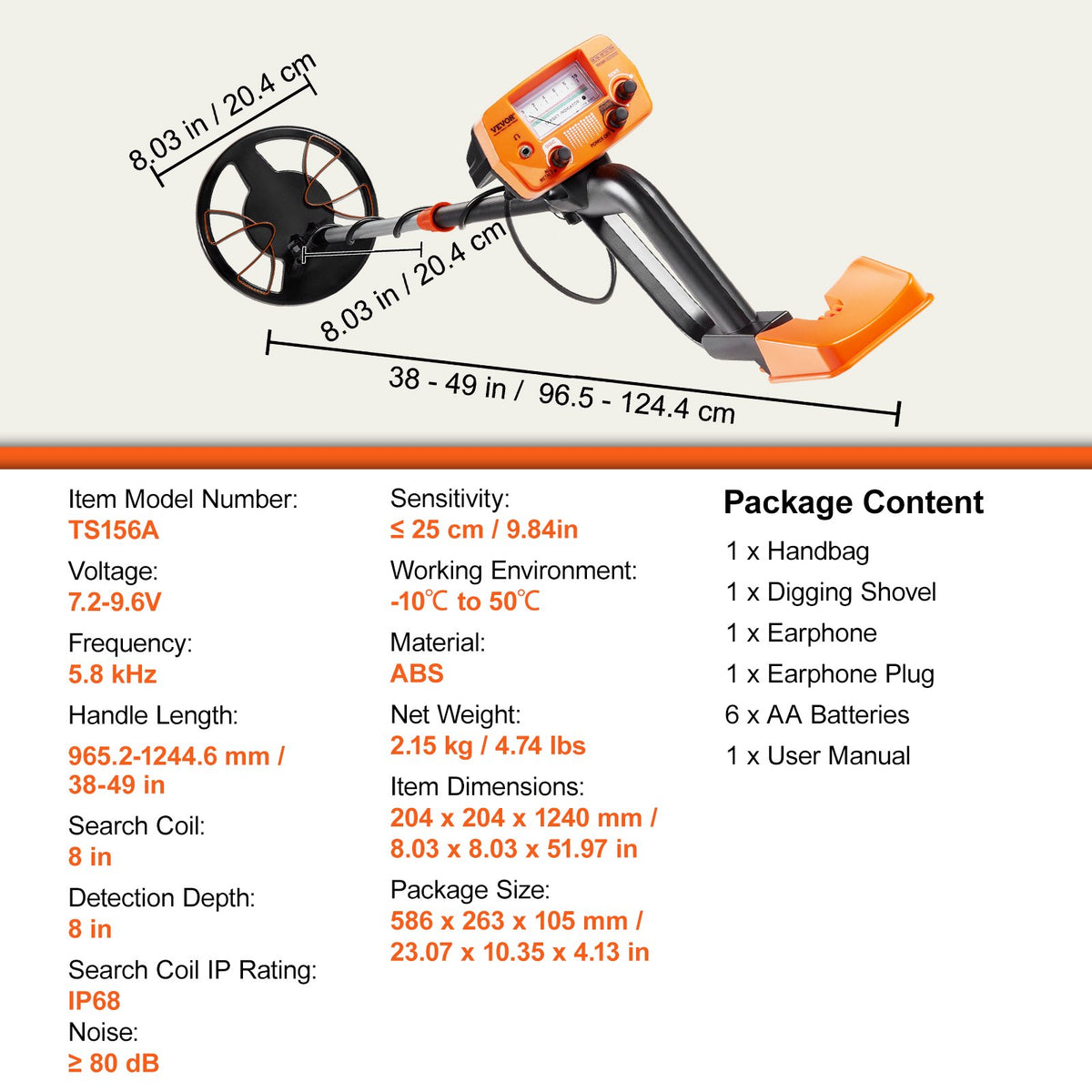 Metal Detector for Adults & Kids, 8", Professional Adjustable Higher Accuracy Gold Detector, IP68 Waterproof V952-ZZSJSTCQY82109C07V0