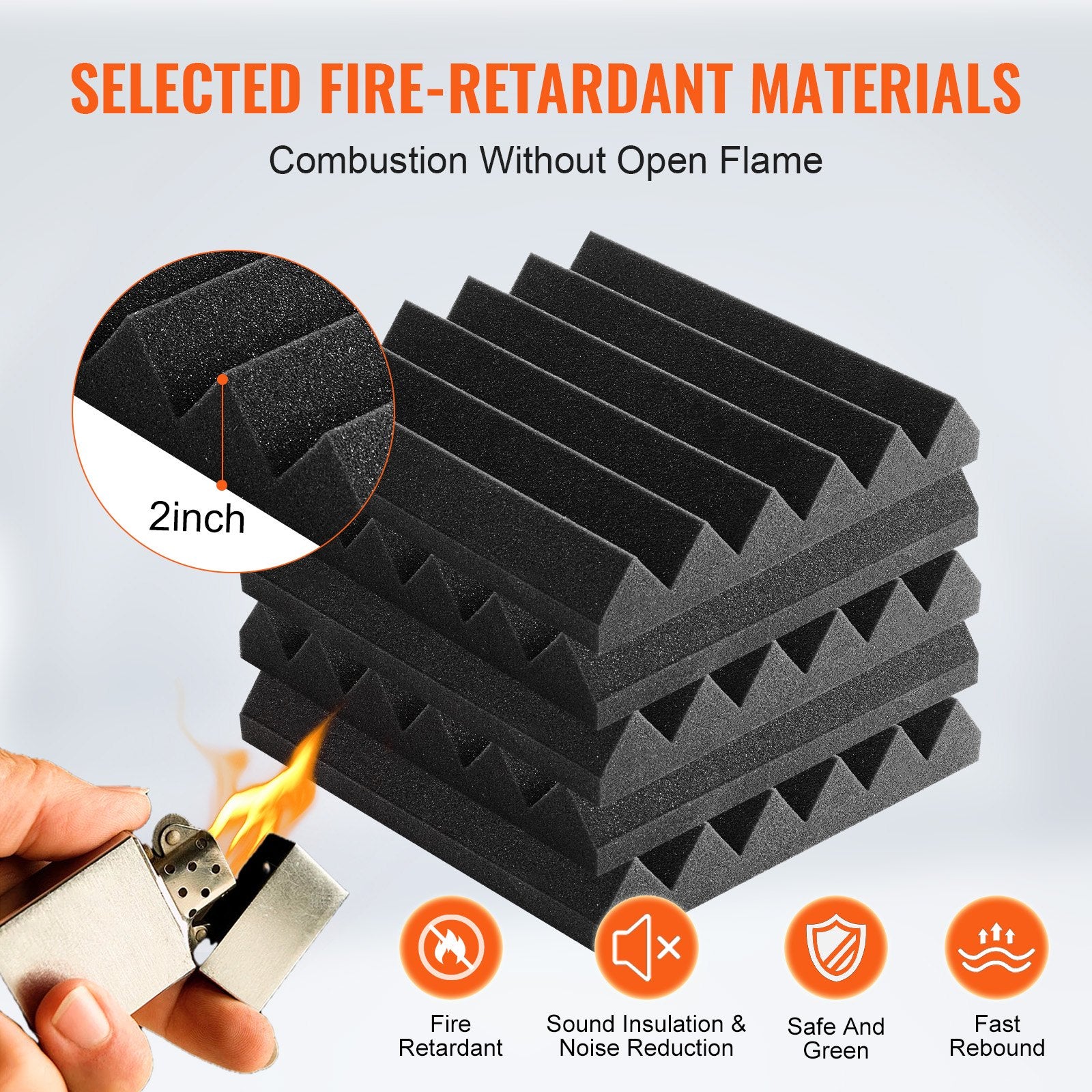 Acoustic Foam Panels 24 Pack 12 x 12 x 2 in Adhesive for Wall Ceiling V952-ZZSPMBHSL12W4C53ZV0