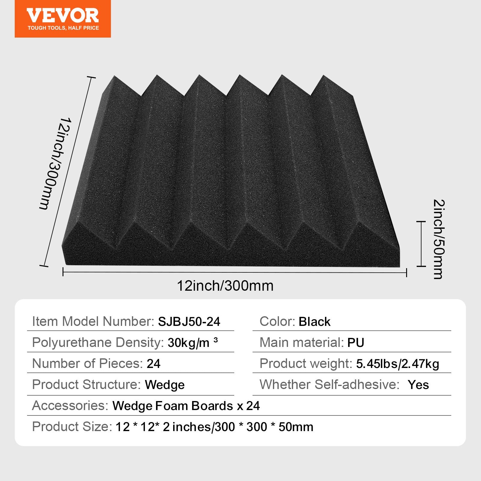 Acoustic Foam Panels 24 Pack 12 x 12 x 2 in Adhesive for Wall Ceiling V952-ZZSPMBHSL12W4C53ZV0