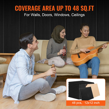 Acoustic Foam Panels 48 Pack 12 x 12 x 1 in Adhesive for Wall Ceiling V952-ZZSPMBHSL12W5Y37FV0