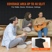 Acoustic Foam Panels 48 Pack 12 x 12 x 2 in Adhesive for Wall Ceiling V952-ZZSPMBHSL12WV08RDV0