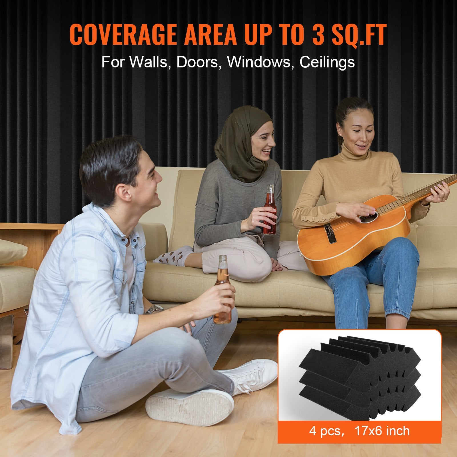 Acoustic Foam Panels 4 Pack 16.5 x 6.3 x 12 in Adhesive for Wall Ceiling V952-ZZSPMBHSL165BV9YJV0
