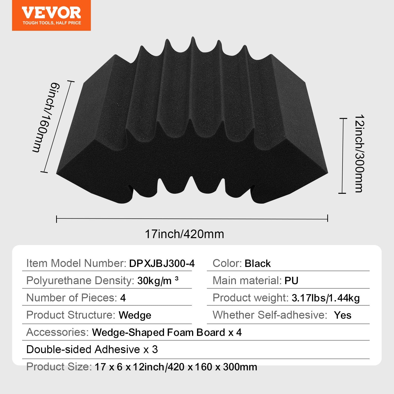 Acoustic Foam Panels 4 Pack 16.5 x 6.3 x 12 in Adhesive for Wall Ceiling V952-ZZSPMBHSL165BV9YJV0