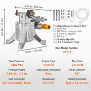 Pressure Washer Pump, 22 mm Shaft Vertical, 3400 PSI, 2.5 GPM, Replacement Power Washer Pumps Kit, Parts V952-ZZXPBZZ78INCHDXGMV0
