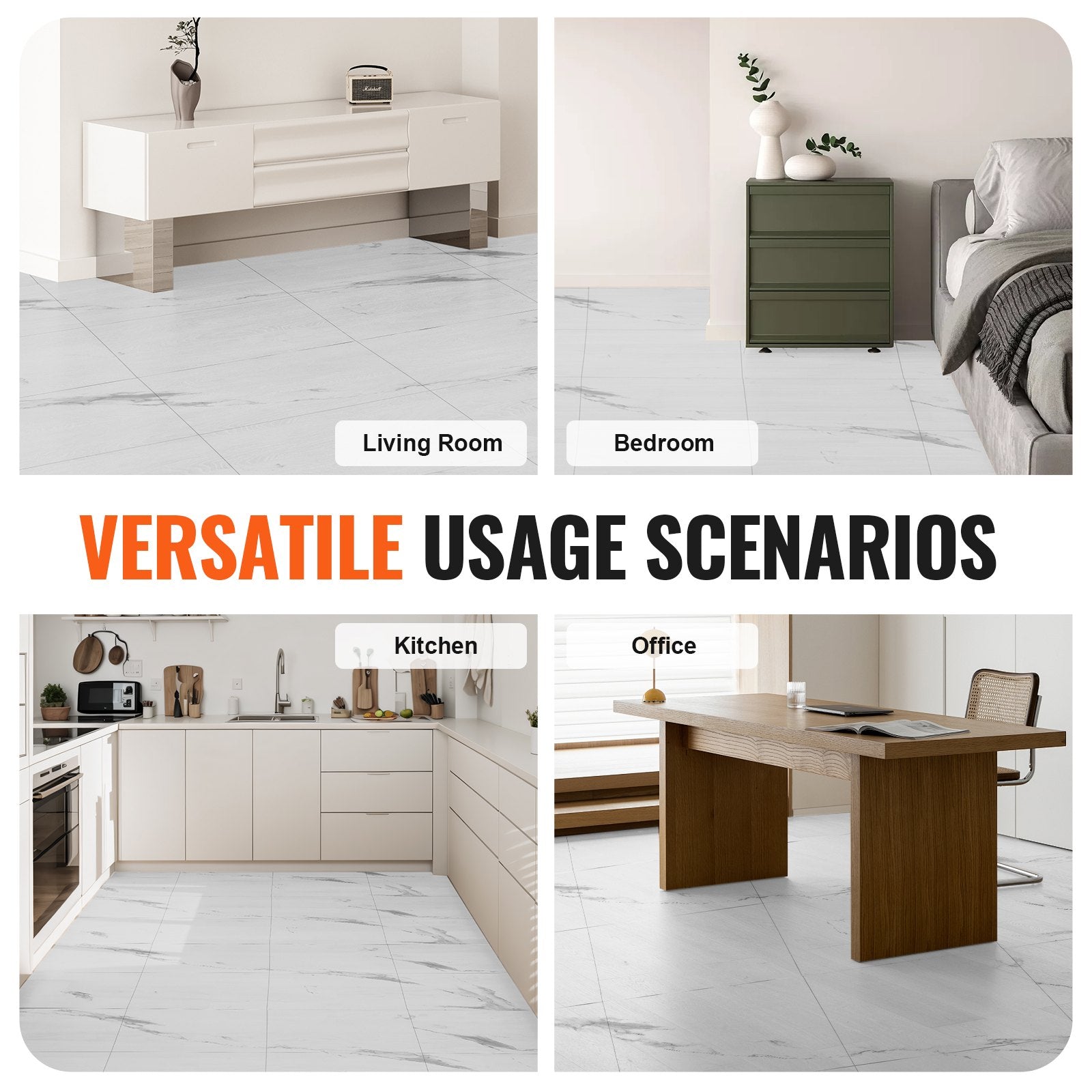 Self Adhesive Vinyl Floor Tiles 390 x 23.6 inch, 1.5mm Thick Peel & Stick, White Marble Texture DIY Flooring V952-ZZYXJDDBDLS1GEOEHV0