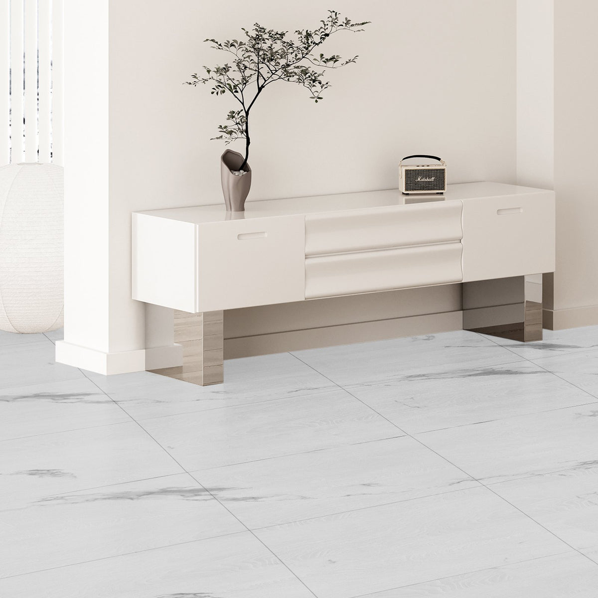 Self Adhesive Vinyl Floor Tiles 390 x 23.6 inch, 1.5mm Thick Peel & Stick, White Marble Texture DIY Flooring V952-ZZYXJDDBDLS1GEOEHV0