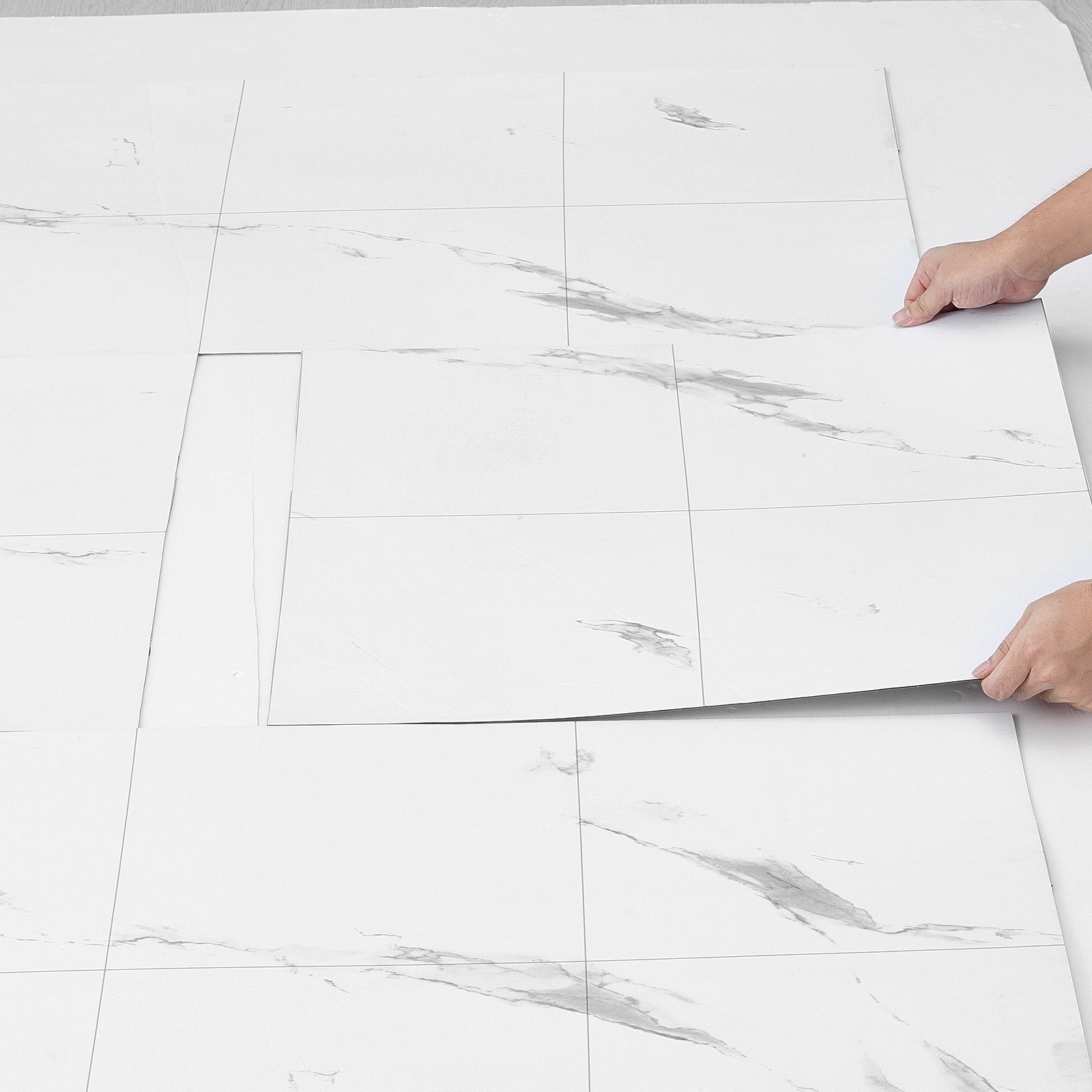 Self Adhesive Vinyl Floor Tiles 390 x 23.6 inch, 1.5mm Thick Peel & Stick, White Marble Texture DIY Flooring V952-ZZYXJDDBDLS1GEOEHV0