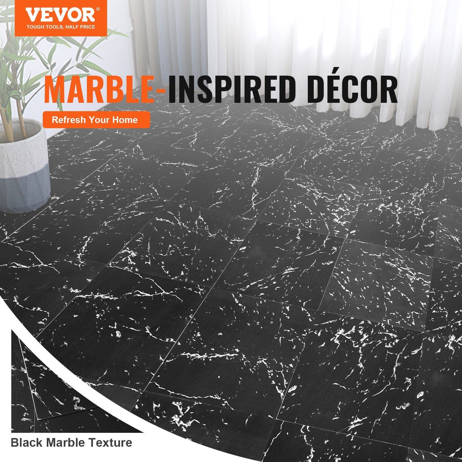 Self Adhesive Vinyl Floor Tiles 12 x 12 inch, 50 Tiles 1.5mm Thick Peel & Stick, Black Marble Texture DIY V952-ZZYXJDDHDLS5QZJSXV0