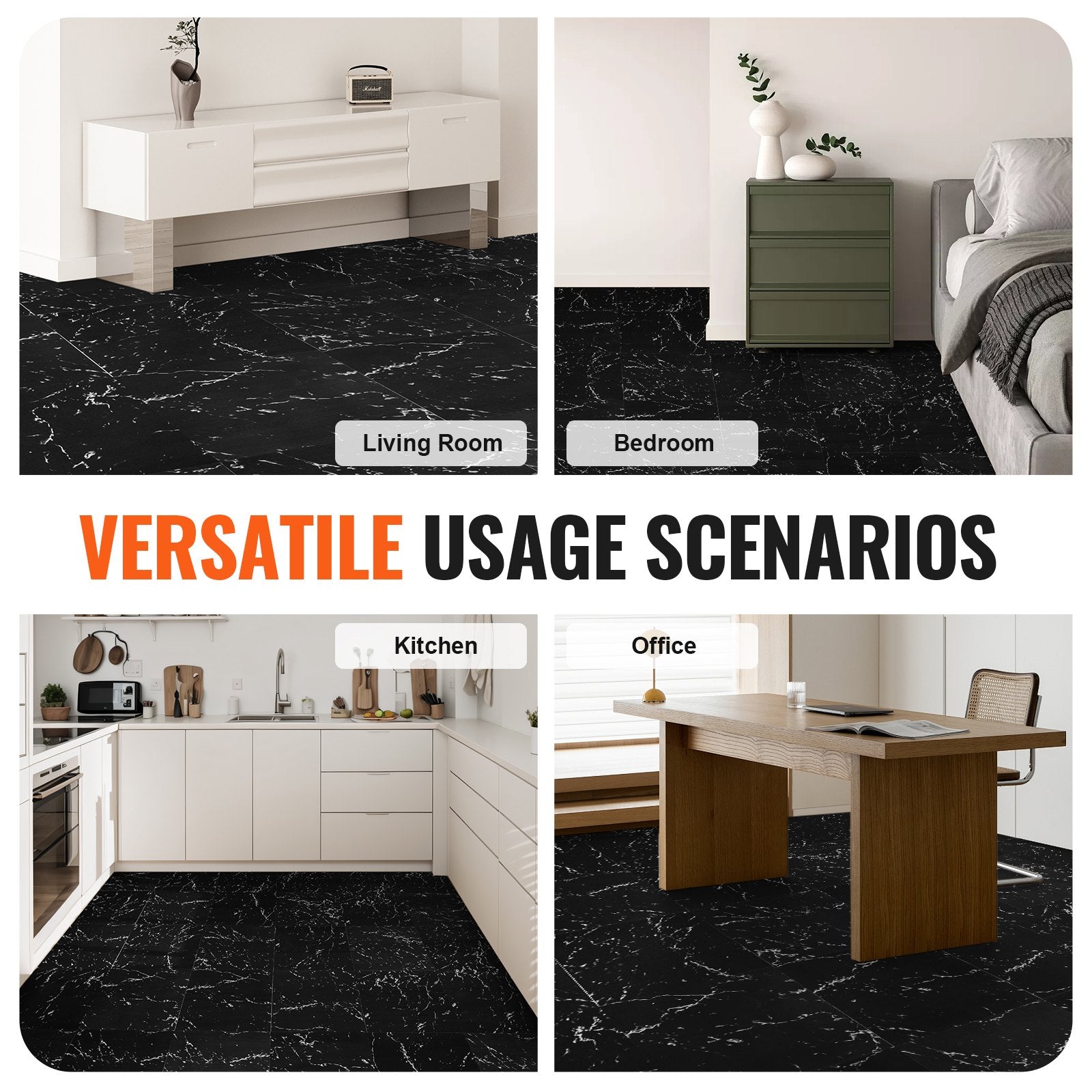 Self Adhesive Vinyl Floor Tiles 12 x 12 inch, 50 Tiles 1.5mm Thick Peel & Stick, Black Marble Texture DIY V952-ZZYXJDDHDLS5QZJSXV0