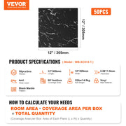 Self Adhesive Vinyl Floor Tiles 12 x 12 inch, 50 Tiles 1.5mm Thick Peel & Stick, Black Marble Texture DIY V952-ZZYXJDDHDLS5QZJSXV0