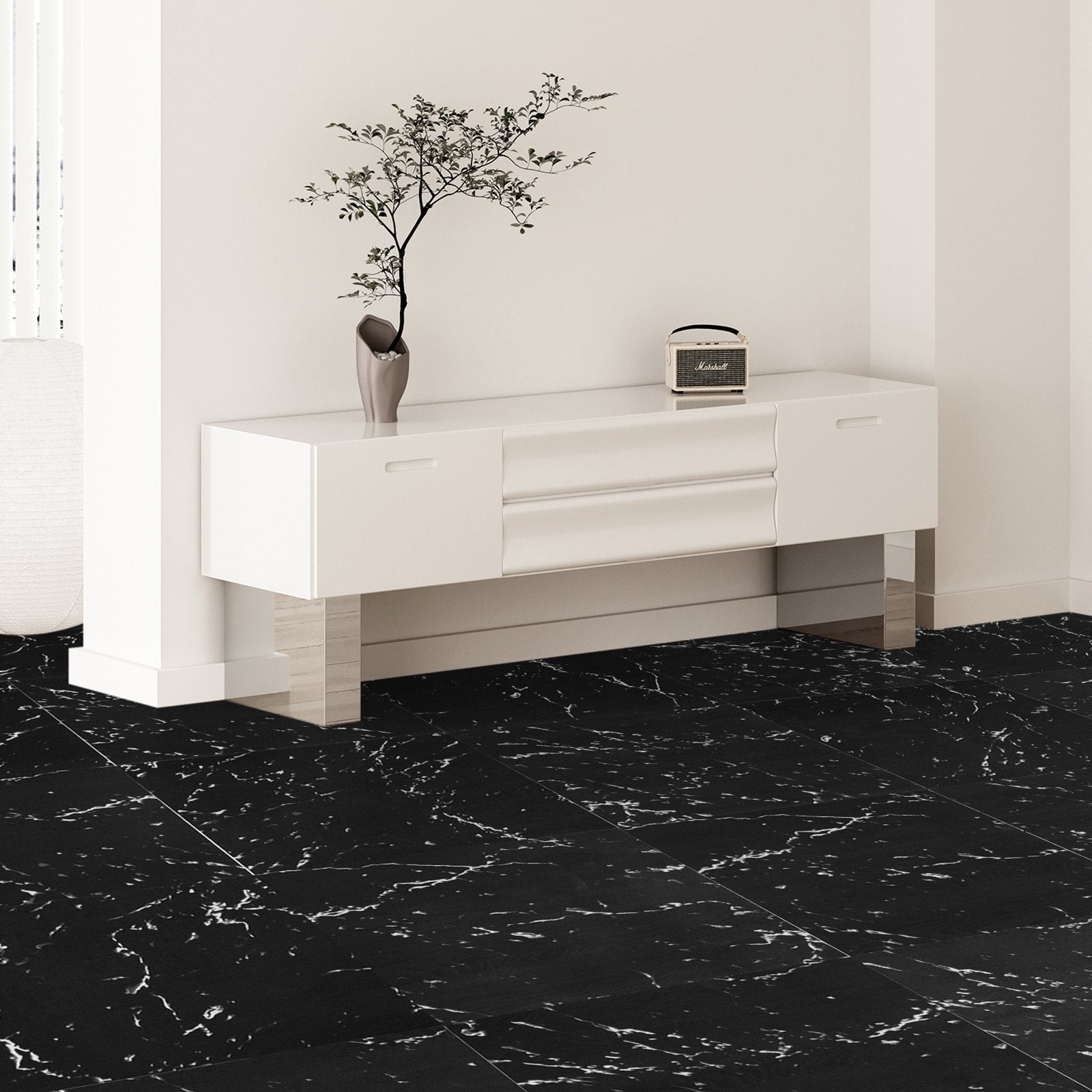 Self Adhesive Vinyl Floor Tiles 12 x 12 inch, 50 Tiles 1.5mm Thick Peel & Stick, Black Marble Texture DIY V952-ZZYXJDDHDLS5QZJSXV0