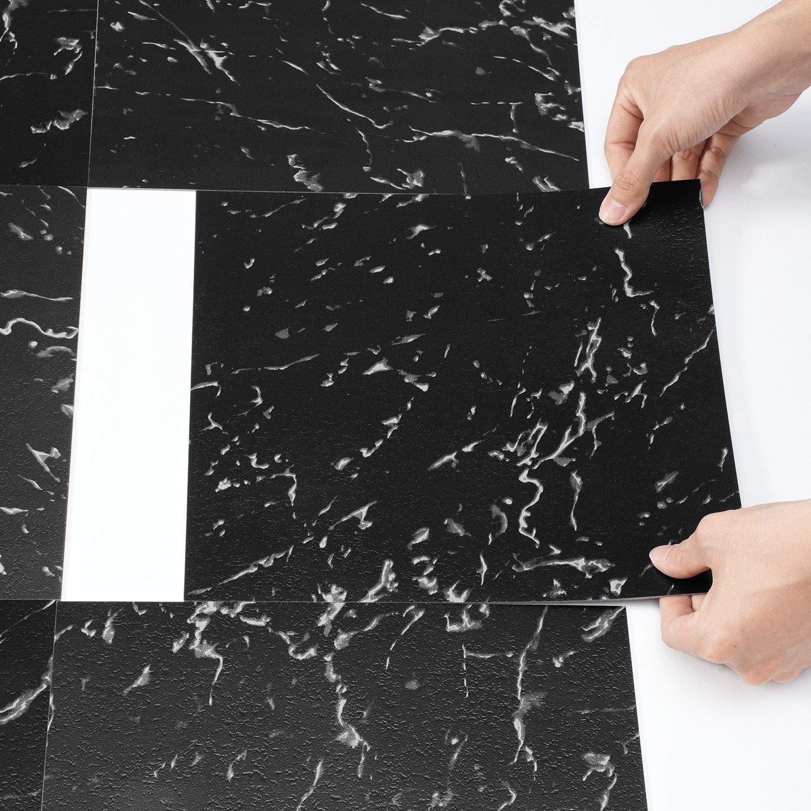Self Adhesive Vinyl Floor Tiles 12 x 12 inch, 50 Tiles 1.5mm Thick Peel & Stick, Black Marble Texture DIY V952-ZZYXJDDHDLS5QZJSXV0