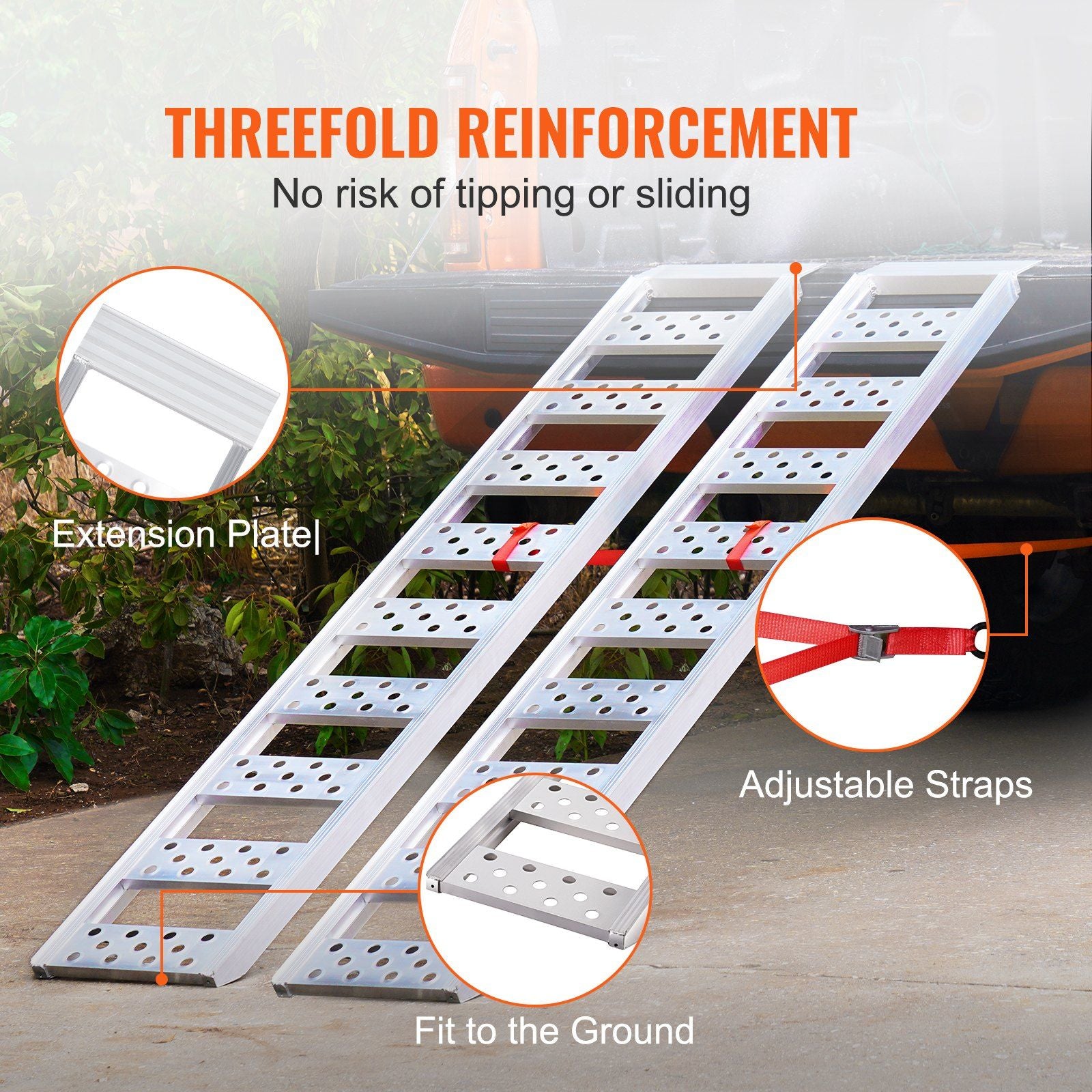 Aluminum Ramps, 1250lbs, Straight Ramp with Treads and Load Straps, Portable Loading Ramp for Motorcycles, V952-ZZZ1250781222PF5MV0