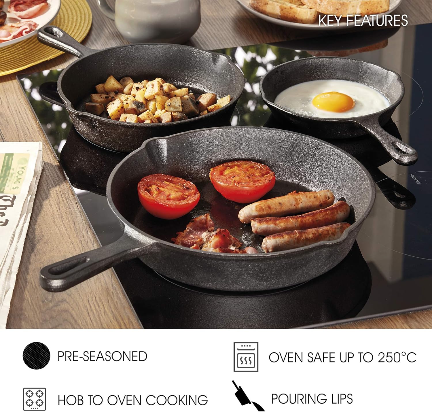 Cookware Sets Frying Cast Iron Pans Cast Iron Dish 16/20/26cm V957-SDCOCASN1907S