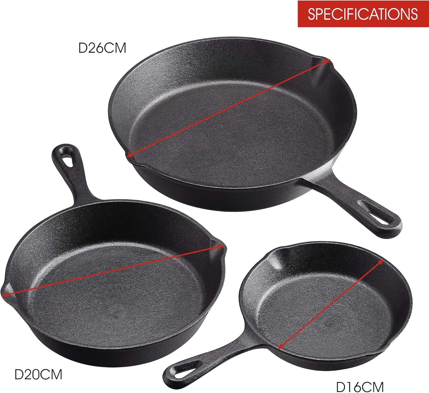Cookware Sets Frying Cast Iron Pans Cast Iron Dish 16/20/26cm V957-SDCOCASN1907S