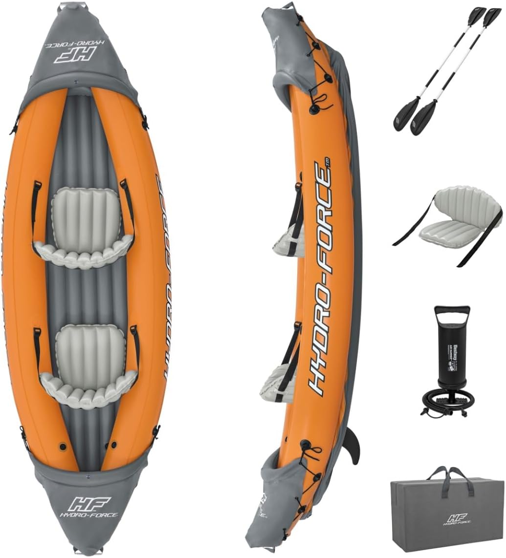 Bestway 3.21m x 1.00m Rapid X2 Kayak for 2 with Hand Pump, Paddles, Seats, Fins and Storage Bag Two Seater V958-65077