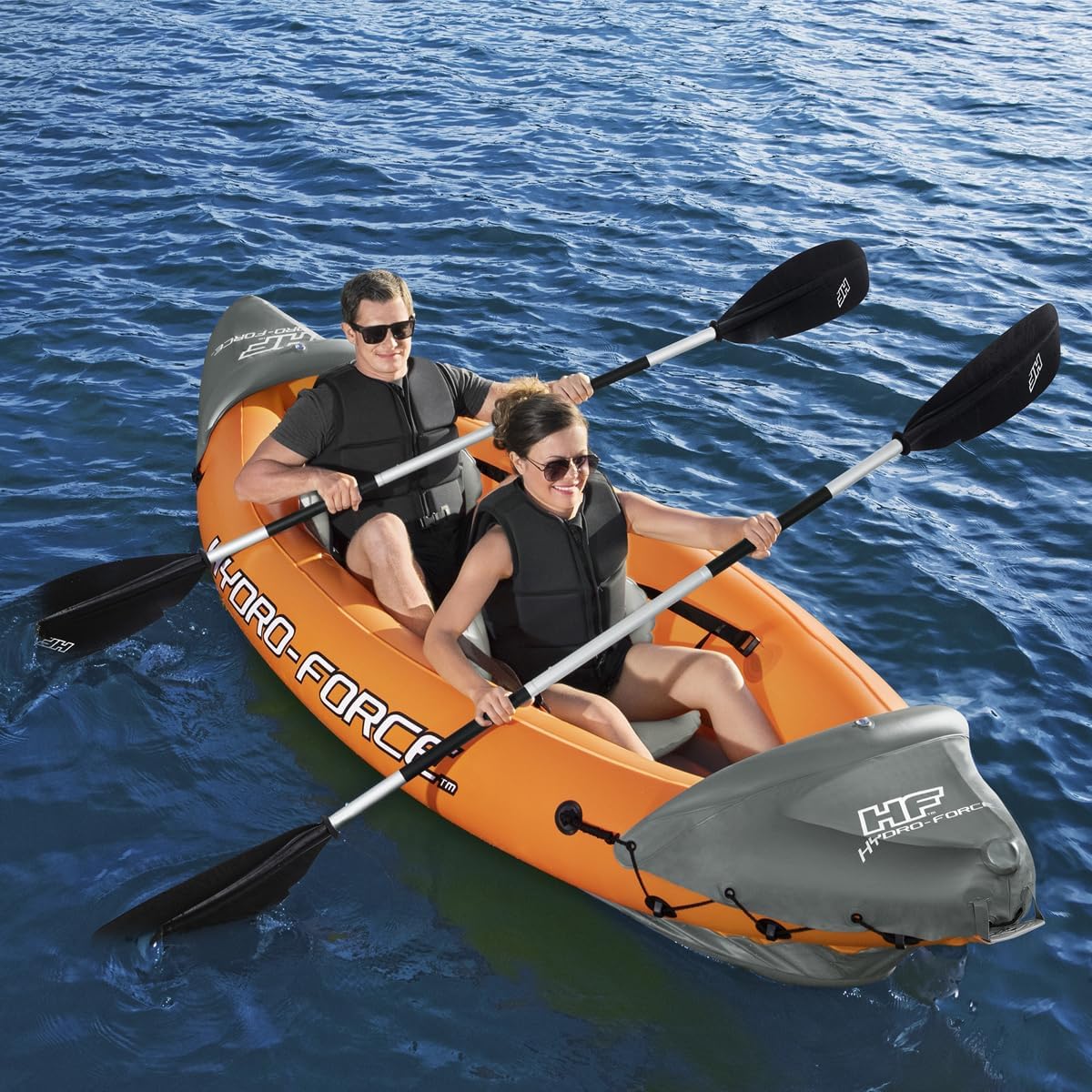 Bestway 3.21m x 1.00m Rapid X2 Kayak for 2 with Hand Pump, Paddles, Seats, Fins and Storage Bag Two Seater V958-65077