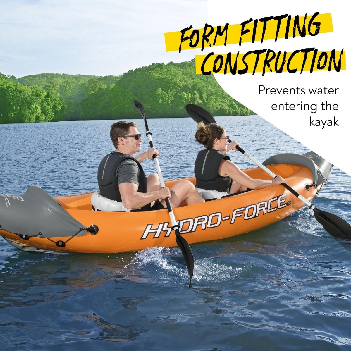 Bestway 3.21m x 1.00m Rapid X2 Kayak for 2 with Hand Pump, Paddles, Seats, Fins and Storage Bag Two Seater V958-65077