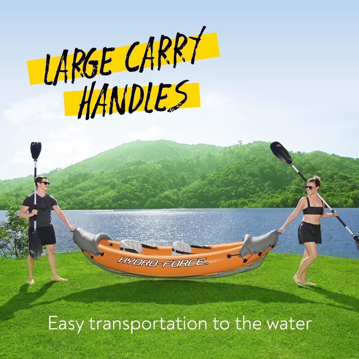Bestway 3.21m x 1.00m Rapid X2 Kayak for 2 with Hand Pump, Paddles, Seats, Fins and Storage Bag Two Seater V958-65077