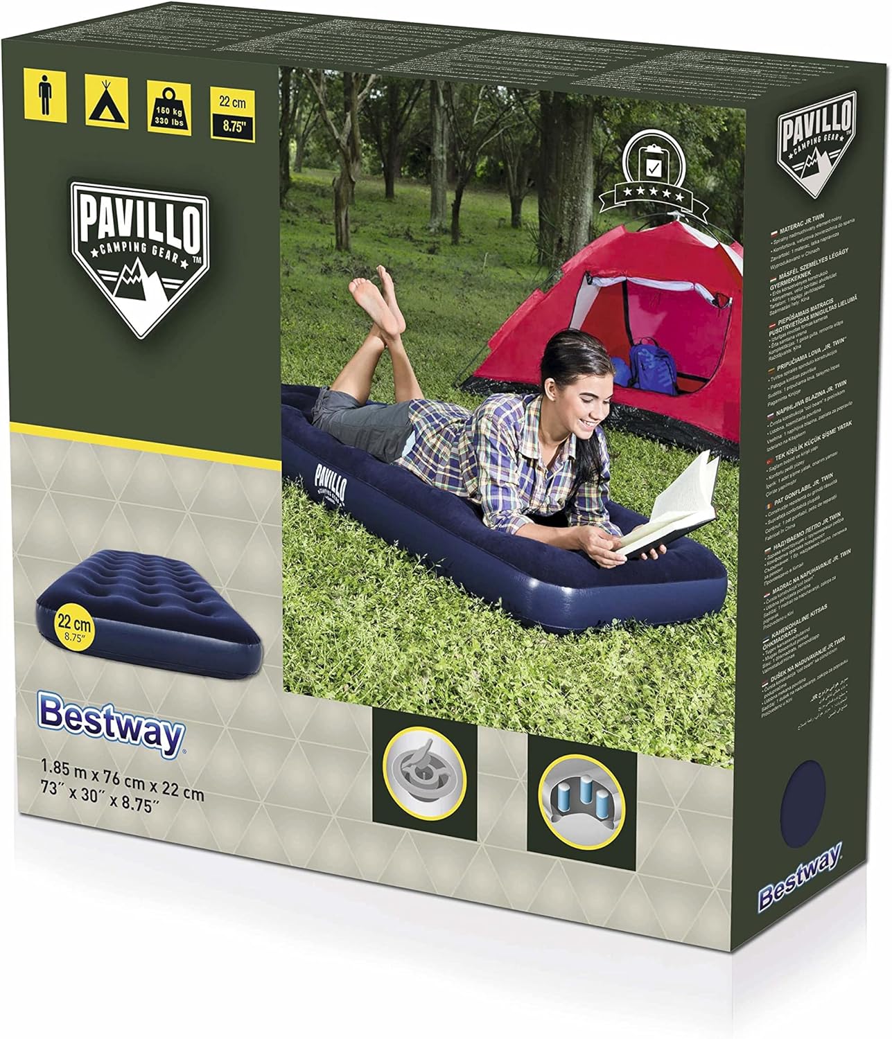 Bestway 1.85m x 76cm x 22cm Air Mattress Jr.Twin Indoor/Outdoor Heavy Duty Durable Camping V958-67000