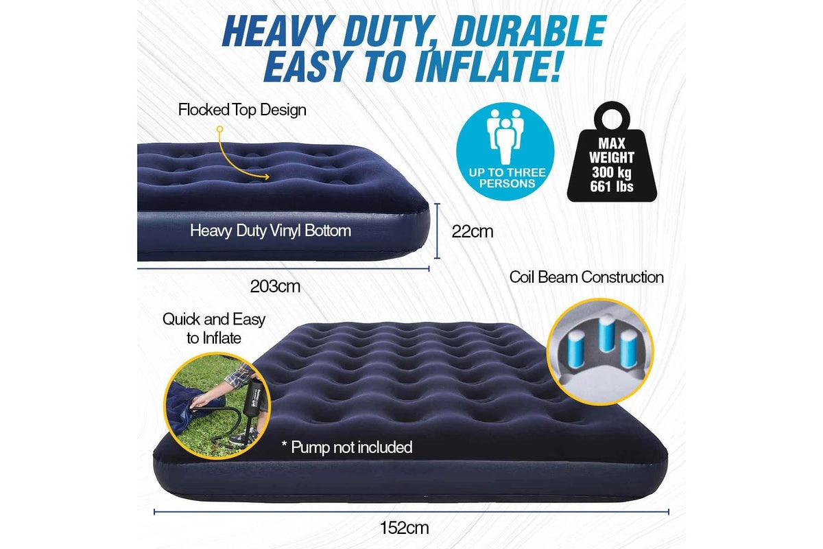 Bestway 2.03m x 1.52m x 22cm Air Mattress Queen Inflatable Air Bed Indoor/Outdoor Heavy Duty Durable Camping V958-67003