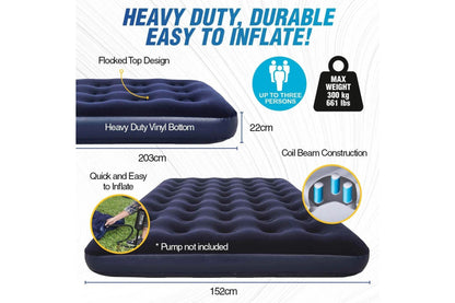 Bestway 2.03m x 1.52m x 22cm Air Mattress Queen Inflatable Air Bed Indoor/Outdoor Heavy Duty Durable Camping V958-67003