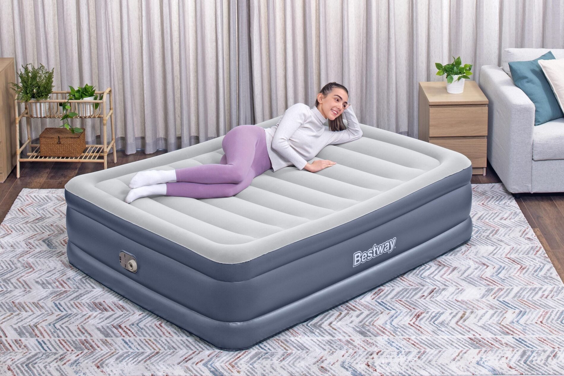 Bestway 2.03m x 1.52m x 51cm Tritech Air Inflatable Mattress Queen Built-in AC Pump V958-6713I