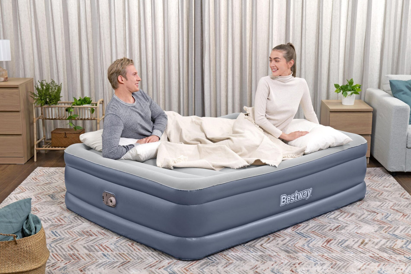 Bestway 2.03m x 1.52m x 51cm Tritech Air Inflatable Mattress Queen Built-in AC Pump V958-6713I