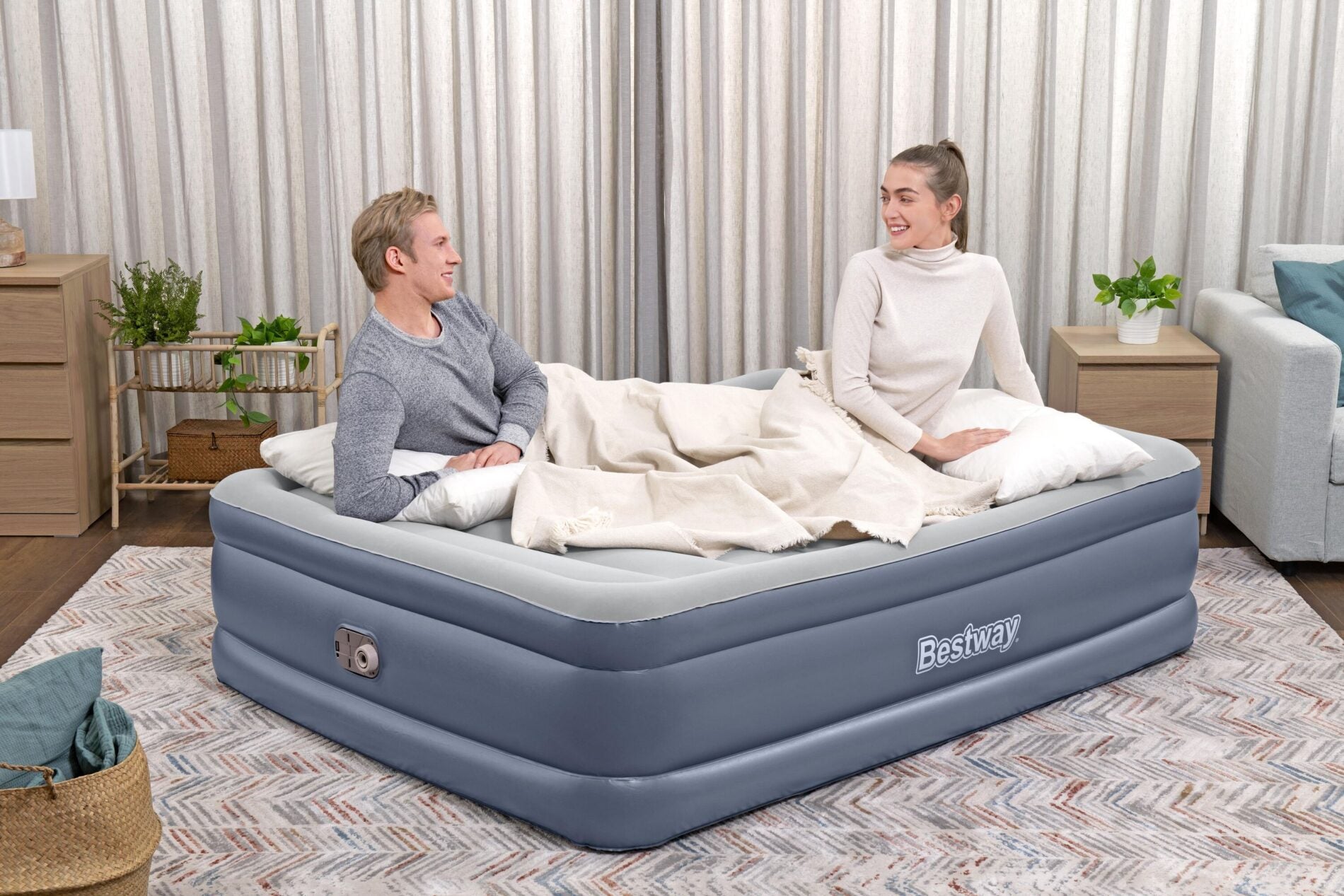 Bestway 2.03m x 1.52m x 51cm Tritech Air Inflatable Mattress Queen Built-in AC Pump V958-6713I