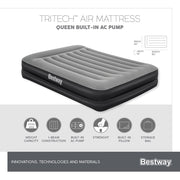 Bestway 2.03m x 1.52m x 46cm Tritech Air Mattress Queen Built-in AC pump V958-67403