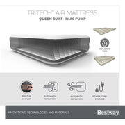 Bestway 2.03m x 1.52m x 46cm Tritech Air Mattress Queen Built-in AC pump V958-67403