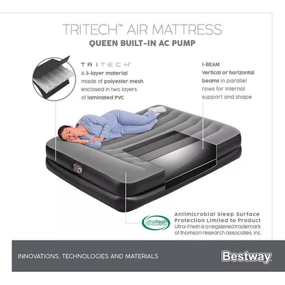 Bestway 2.03m x 1.52m x 46cm Tritech Air Mattress Queen Built-in AC pump V958-67403
