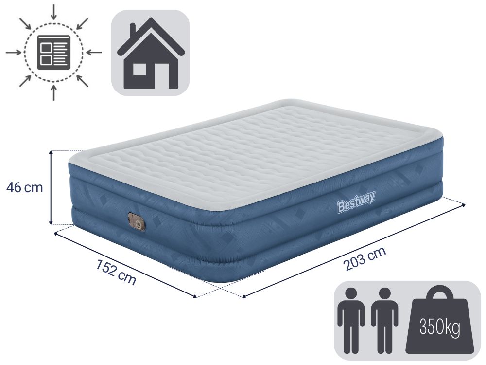 Bestway 2.03m x 1.52m x 46cm Fortech Snugable Top Air Inflatable Mattress Queen Built-in AC Pump V958-69075