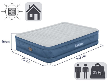 Bestway 2.03m x 1.52m x 46cm Fortech Snugable Top Air Inflatable Mattress Queen Built-in AC Pump V958-69075