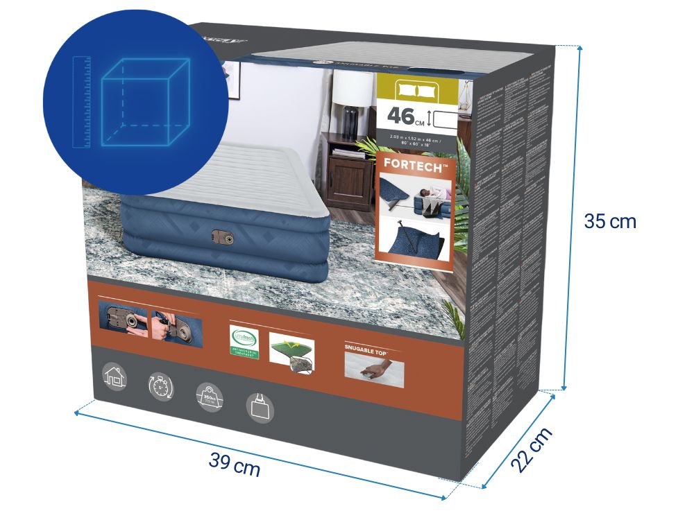 Bestway 2.03m x 1.52m x 46cm Fortech Snugable Top Air Inflatable Mattress Queen Built-in AC Pump V958-69075