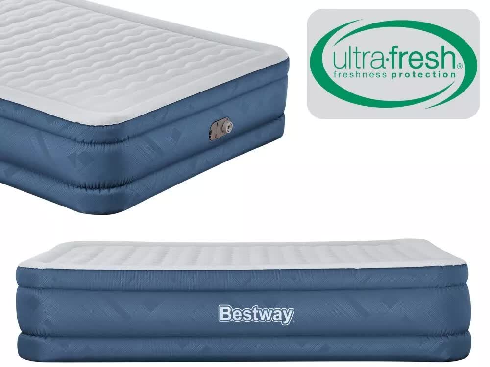Bestway 2.03m x 1.52m x 46cm Fortech Snugable Top Air Inflatable Mattress Queen Built-in AC Pump V958-69075