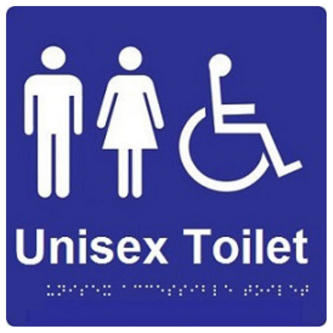 Unisex Accessible Toilet Braille Sign Blue / White V959-DTBS0007