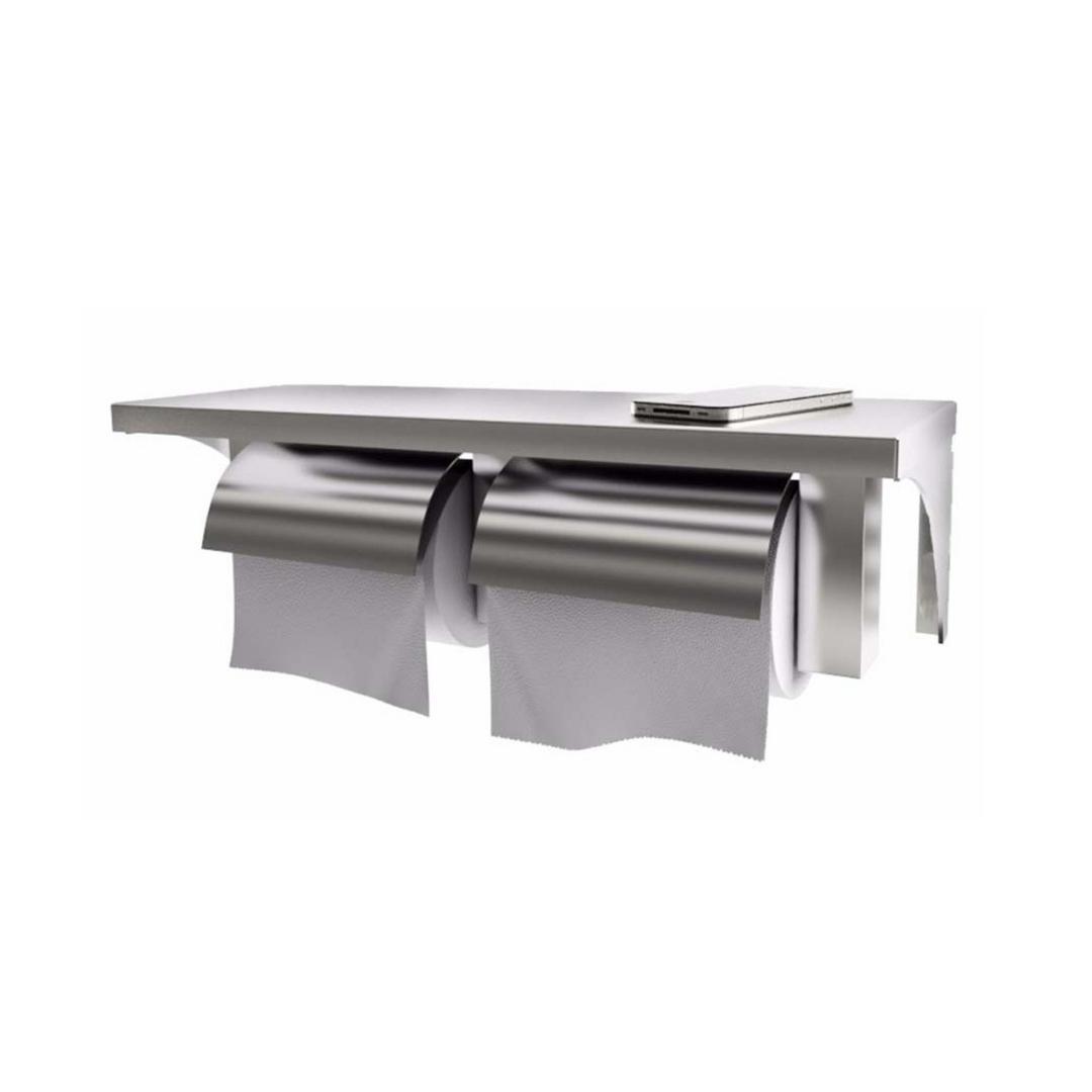 Stainless Steel Twin Toilet Roll Holder with Shelf V959-DTPR0016