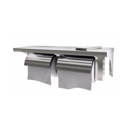 Stainless Steel Twin Toilet Roll Holder with Shelf V959-DTPR0016