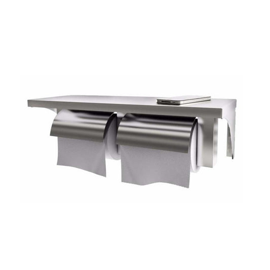 Stainless Steel Twin Toilet Roll Holder with Shelf V959-DTPR0016