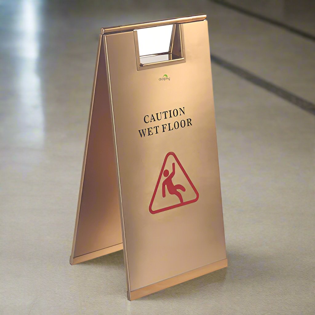 Premium Stainless Steel Wet Floor Sign - Gold V959-DWSB0001