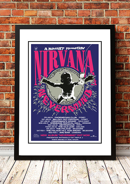 Nirvana 'Nevermind' Australian Tour Poster 1992 - Framed A1 V967-A30444-A1