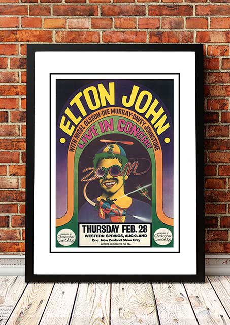 Elton John 'Western Springs' Auckland, NZ Concert Poster 1971 - Framed A2 V967-SS0443-A2