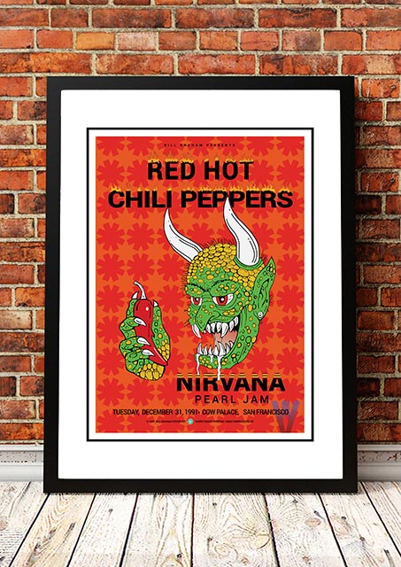 Red Hot Chili Peppers / Nirvana / Pearl Jam 'Cow Palace' USA Concert Poster 1991 - Framed A6 V967-SS0465-A2