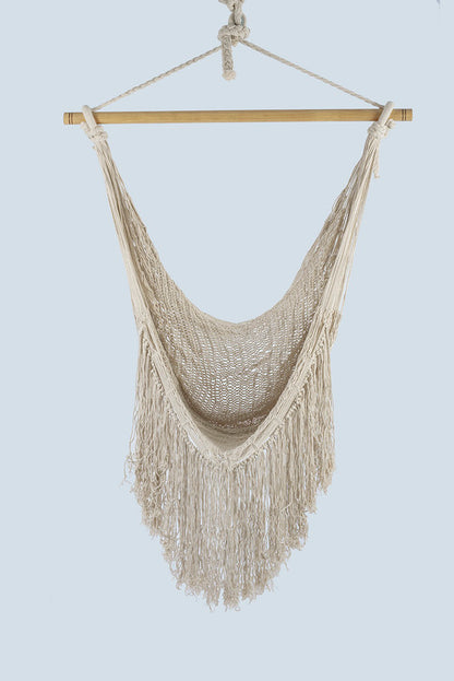 Fringed Cotton Rope Mexican Hammock Swing from Mexico in Ivory V97-CHSCHIVORY