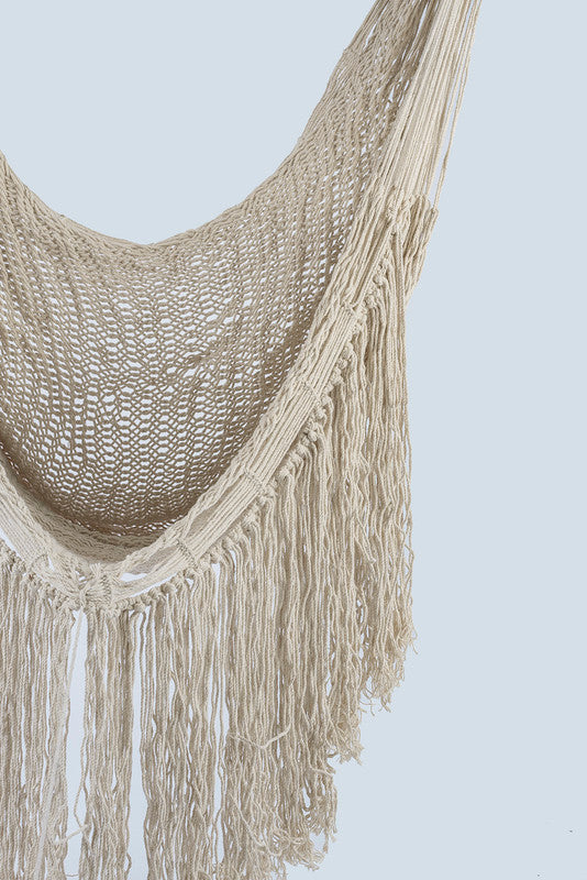Fringed Cotton Rope Mexican Hammock Swing from Mexico in Ivory V97-CHSCHIVORY