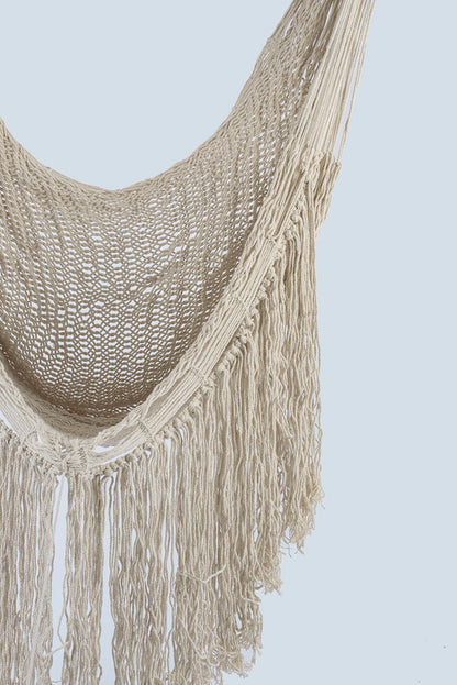 Fringed Cotton Rope Mexican Hammock Swing from Mexico in Ivory V97-CHSCHIVORY