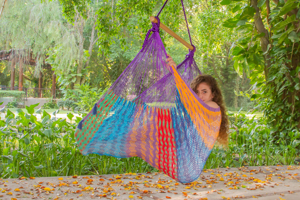 Mayan Legacy Extra Large Outdoor Cotton Mexican Hammock Chair in Colorina Colour V97-HSCHCOLORINA